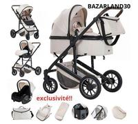 BAZARLAND30.Poussette 3 en 1 Avec Siège Auto Portable Ressorts Absorbant les Chocs Châssis en Alliage D'aluminium.blanc