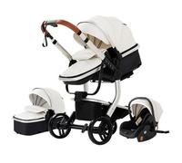 BAZARLAND30 Poussette 3 en 1 Bébé Combinée Siège-Auto Nacelle Trio Réversible cuir pu Roues increvables Canne blanc.