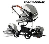 BAZARLAND30 Poussette 3 en 1 Bébé Combinée Siège-Auto Nacelle Trio Réversible cuir pu Roues increvables Canne.gris