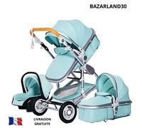 BAZARLAND30.Poussette 3 en 1 Bébé Combinée Siège-Auto Nacelle Trio Réversible Haute Qualité Roues increvables Canne.vert