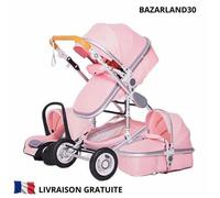 BAZARLAND30.Poussette 3 en 1 Bébé Combinée Siège-Auto Nacelle Trio Réversible Haute Qualité Roues increvables Canne.rose