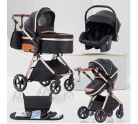 BAZARLAND30.Poussette 3 en 1 Bébé Combinée Siège-Auto Nacelle Trio Réversible.nouveau modéle. NOIR ET OR