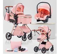 BAZARLAND30.Poussette 3 en 1 Bébé Combinée Siège-Auto Nacelle Trio Réversible.nouveau modéle. ROSE