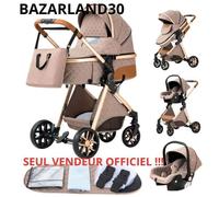 BAZARLAND30.Poussette 3 en 1 Bébé Combinée Siège-Auto Nacelle Trio Réversible Réglable Haute Qualité Roues increvables Canne. KAKI