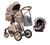 BAZARLAND30.Poussette 3 en 1 Bébé Combinée Siège-Auto Nacelle Trio Réversible Réglable Haute Qualité Roues increvables Canne khaki.