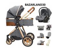 BAZARLAND30 Poussette 3 en 1 Bébé Combinée Siège-Auto Nacelle Trio Réversible Réglable Haute Qualité Roues increvables BLEU gris