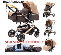 BAZARLAND30.Poussette 3 en 1 Bébé Combinée Siège-Auto Nacelle Trio Réversible Réglable Haute Qualité Roues increvables Canne.