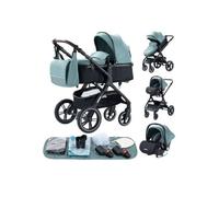 BAZARLAND30.Poussette 3 en 1 Bébé Combinée Siège-Auto Nacelle Trio Réversible Réglable Haute Qualité Roues increvables Canne. vert