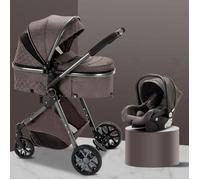 BAZARLAND30 Poussette 3 en 1 Bébé Combinée Siège-Auto Nacelle Trio Réversible Réglable Haute Qualité Roues increvables.chocolat