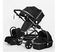 BAZARLAND30 Poussette 3 en 1 Bébé Combinée Siège-Auto Nacelle Trio Réversible Réglable Haute Qualité Roues increvables Canne noir.