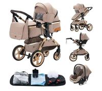 BAZARLAND30.Poussette 3 en 1 Bébé Combinée Siège-Auto Nacelle Trio Réversible Réglable Haute Qualité Roues increvables Canne.khaki