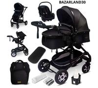 BAZARLAND30.Poussette 3 en 1 set complet avec siège auto -- Poussette combinée - pneus pleins - Sac à langer. Noir
