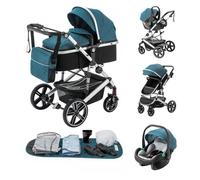BAZARLAND30.Poussette 3 en 1, Système de Voyage Avec Siège Auto, Landau et nacelle, Moustiquaire, Habillage pluie. GREEN