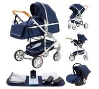 BAZARLAND30.Poussette Combinée 3 en 1 Siège-Auto Nacelle Trio Réversible Réglable Haute Qualité Roues increvables.bleu