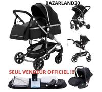 BAZARLAND30.Poussette Combinée 3 en 1 Siège-Auto Nacelle Trio Réversible Réglable Haute Qualité Roues increvables.noir et argent