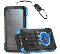 Bazcuka Chargeur Solaire PD22.5W USB-C Charge Rapide 15 W Chargeur sans Fil Portable 3 entrées 6 Sorties avec Lampe de Poche Batterie Externe Compatible avec iPhone Android