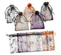 BAZEITFLOW 100 Pièces Lot de Organza pour Halloween Sacs de Rangement Multifonctionnels pour Bonbons et Pochettes Résistantes avec Motif Toile Araignée Fête et Distribution