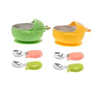 BAZEITFLOW 2 Ensembles Stainless Steel Bowls With Strong Suction Removable Silicone Sleeve Non Slip Food Bowls With Crown Duck Frog Patterns For Weaning And Feeding