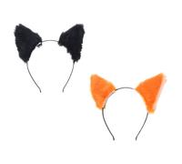BAZEITFLOW 2 pièces Bandeau Oreilles de Chat Peluche Doux Serre-tête Cosplay Fox Ears pour Fête Anniversaire et Maquillage Confortable et Antichute Orange et Noir