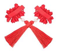 BAZEITFLOW 2 pièces Barrettes Fleurs Rouges avec Pompons Épingles Cheveux pour Adolescentes Accessoires Légers et Confortables pour Mariages et Cérémonies