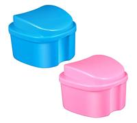 BAZEITFLOW 2 pièces Boîte de Rangement pour Prothèses Dentaires Ensemble de Boîtiers Portables Format Voyage avec Fermeture Sécurisée Pastel Bleu Rose