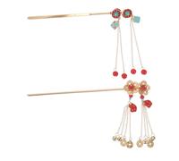 BAZEITFLOW 2 Pièces Hair Sticks Long Hair Pins With Coins And Flower Tassels Handmade Chinese Hanfu Hairpins For Women Traditional Prosperity Accessories
