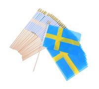 BAZEITFLOW 25 pièces Lot de Mini Drapeaux Suédois à Main avec Pique Bois Décorations Sûres pour Fêtes Parades et Marquages Alimentaires
