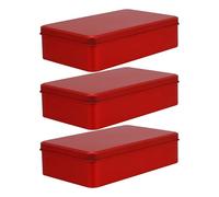 BAZEITFLOW 3 pièces Boîtes de Rangement Métalliques Rectangulaires avec Couvercle Boîte à Biscuits Empilable pour Cuisine et Bureau Stockage Polyvalent Pratique et Compacte Rouge
