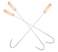BAZEITFLOW 3 pièces Crochet à Viande Acier Inoxydable avec Manche Bois Outil BBQ pour Retourner Viande et Poisson Résistant et Facile à Nettoyer Accessoire Barbecue Camping