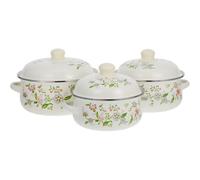 BAZEITFLOW 3 pièces Enamelware Mini Soup Pot Set Double Handle Simmer Stew Pots With Floral Pattern Easy-clean Kitchen Cookware