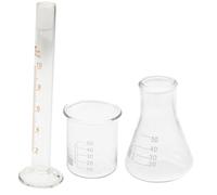 BAZEITFLOW 3 pièces Kit Outils de Laboratoire Scientifique Verre Épais Bécher Gradué Flacon Triangulaire et Cylindre Gradué Résistant Haute Température Graduations Lisibles et Réutilisable
