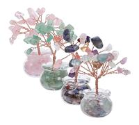BAZEITFLOW 4 pièces Arbres Miniatures Cristal pour Décoration de Bureau et Maison Centre de Table Arbre à Pierres Naturelles Jade Rose Fluorite Cristal Coloré Compact et Élégant pour Nouvel
