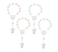 BAZEITFLOW 4 pièces Bracelets Chapelet pour Baptême Lot Pendentif Ange Argenté Cadeaux et Décorations pour Fête de Naissance et Communion Perles Souples et Confortables