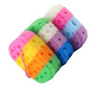 BAZEITFLOW 4 Pièces Lot de 3 Éponges de Bain Réutilisables en Fibres Alvéolées, Gommage Corporel Doux et Riche en Mousse, Couleurs Assorties, Exfoliation Peau Sensible