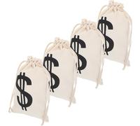 BAZEITFLOW 4 Pièces Lot de 4 Paquet à Cordon en Coton 16X22 CM Beige - Pochette de Rangement Décorative Pirate pour Pièces, Bijoux et Trésor - Bourse à Argenté Pratique pour Fête et Voyage