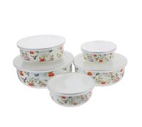 BAZEITFLOW 5 Pièces Bols Émail avec Couvercles Hermétiques Bols de Conservation Multifonctions pour Salades et Style Chinois Facile à Nettoyer et Utiliser