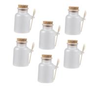 BAZEITFLOW 6 ensembles Set de Flacons Mat avec Bouchon Liège et Cuillère Récipients Rechargeables pour Sel de Bain et Poudres de Masque Contenants Cosmétiques Multifonctions Résistants et