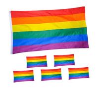 BAZEITFLOW 6 pièces Drapeaux Arc Ciel Polyester Résistants pour Décorations et Jardin Bannières Vibrantes pour Intérieur Extérieur Support Diversité Lgbt