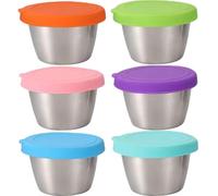 BAZEITFLOW 6pièces Lot De Boîtes à Condiments Rondes Avec Couvercle Silicone Étanche Inox Contenants Portables Pour Sauce Soja Vinaigre Et Salade Boîtes Légères Réutilisables Pour Repas Dépla