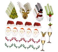 BAZEITFLOW 80 Marque-Verres Décoratifs en Bois pour Verre à Vin Thème Noël, Ornement Assorti 8 Modèles X 10 Pièces, Identification Festive pour Fêtes et Repas
