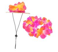 BAZEITFLOW Accessoires pour Animaux Costume Hawaïen pour Chien et Chat avec Chapeau et Guirlande Rouge et Lavable pour et Plage