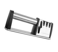 BAZEITFLOW Aiguiseur de Couverts Manuel à 4 Niveaux Outil D’Affûtage Ergonomique Antidérapant Acier Inoxydable Argenté Cuisine Domestique et Bureau Affûteur Polyvalent pour Couteaux et