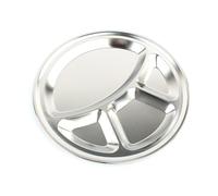 BAZEITFLOW Assiette Ronde Compartimentée 4 Sections en Acier Inoxydable 32 CM Plat Multifonction pour Restauration Rapide Maison et Pique- Plat en Acier Inox Alimentaire