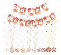 BAZEITFLOW Bannière Déco Anniversaire Hippie à Suspendre « Joyeux Anniversaire » 10 Cartes Spirales en PVC Guirlande Tourbillonnante Style Bohème Kit Fête Complet pour Décoration Murale et