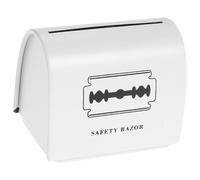 BAZEITFLOW Boîte de Rangement pour Lames de Rasoir en Fer Robuste Étui à Outils de Rasage Blanc Fermeture Hermétique Conteneur Pratique pour Déchets de Rasage Rangement Multifonction pour