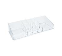 BAZEITFLOW Boîte de Rangement Transparente Acrylique pour Coiffeuse Organisateur de Bureau Compact Compartiments Multi-couvercles pour Cosmétiques et Pilules Maintien de Ordre Bureau