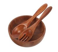 BAZEITFLOW Bol Bois Acacia pour Salade avec Fourchette et Cuillère Bol Multifonction pour Salade Dessert et Soupe Design Japonais Anti-brûlure Service Complet pour Repas