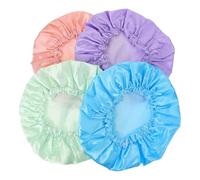 BAZEITFLOW Bonnets de Bain Imperméables 4 Pcs Double Couche Moyen Taille Satin Eva Pratique pour Femmes Cheveux Longs Salle de Bain Couleur Aléatoire