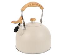 BAZEITFLOW Bouilloire Sifflet Inox avec Poignée Beige Résistante Chaleur pour Induction et Gaz Théière Maison avec Bec Large et Alerte Sonore Automatique