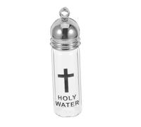 BAZEITFLOW Bouteille Eau Bénite Verre avec Croix Pendentif Flacon Religieux Réutilisable pour Baptême Décoration Sacrée avec Bouchon Acrylique Argenté Symbole de Protection Divine